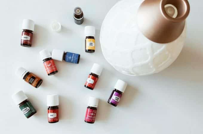 essential oil bottles and diffuser