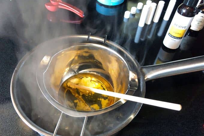 melting beeswax for diy lip balm