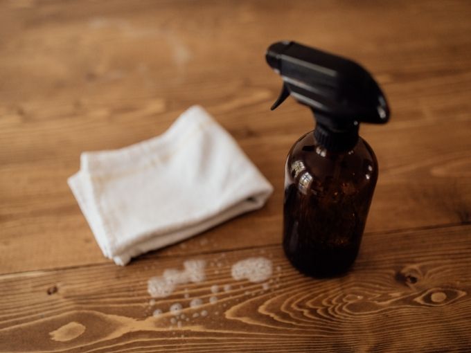 diy cleaning spray in glass bottle